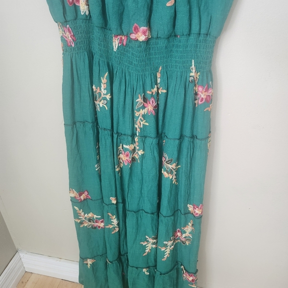 Anthropologie Size 2X Kindred green floral embroidery maxi dress - Picture 3 of 11